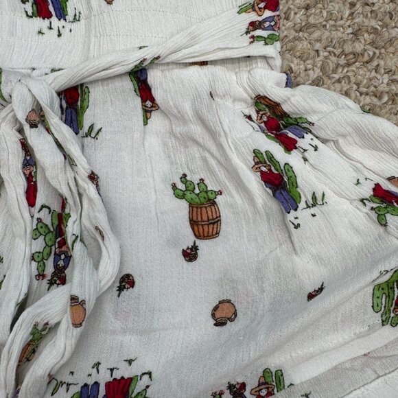 Three Days Cactus Print Flouncy Shorts White Small Breathable Waist-tie Beach - Picture 10 of 12